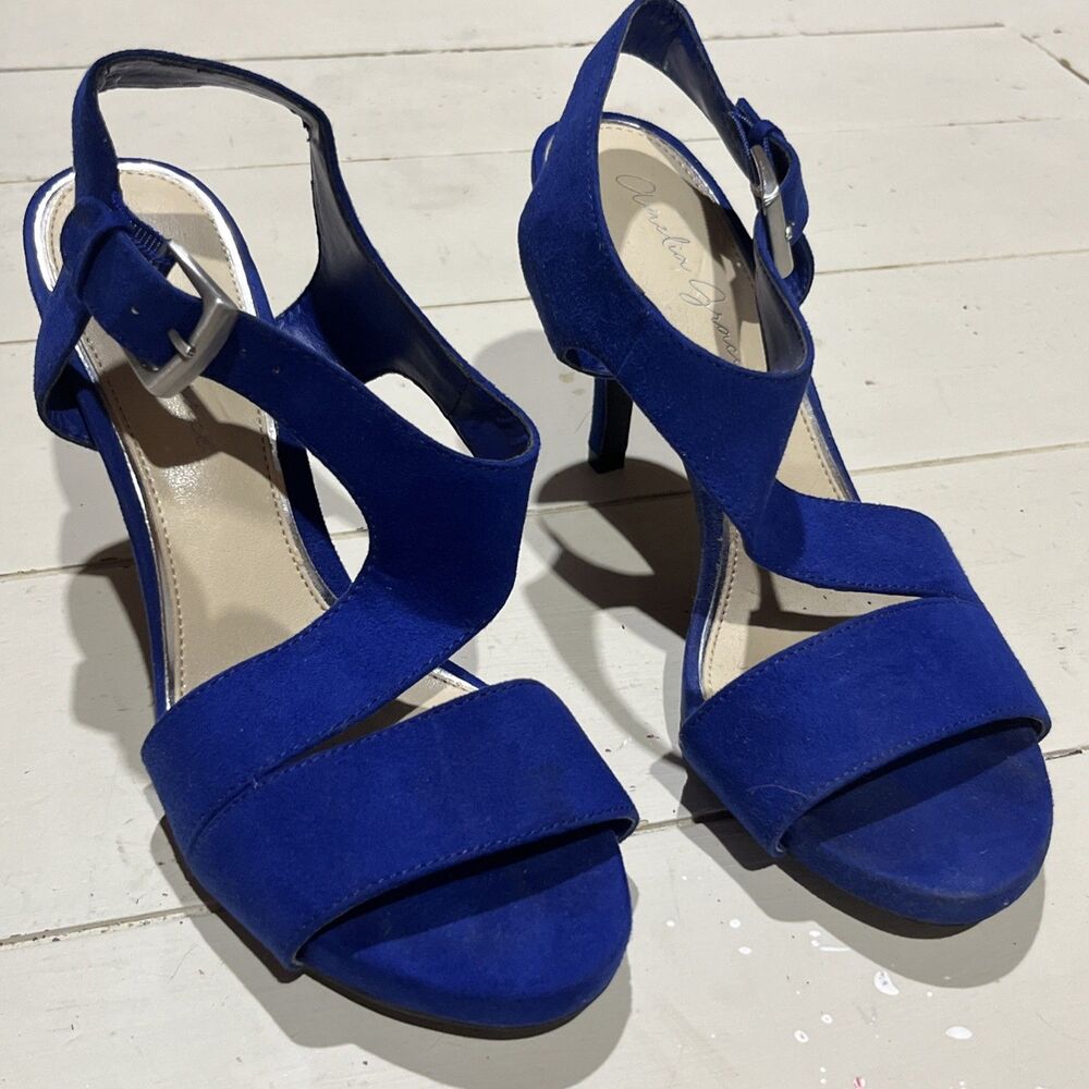 Amelia Grace Bright Blue 3 1/2" High Heel Sandals Size 6 1/2 Fabric Strappy